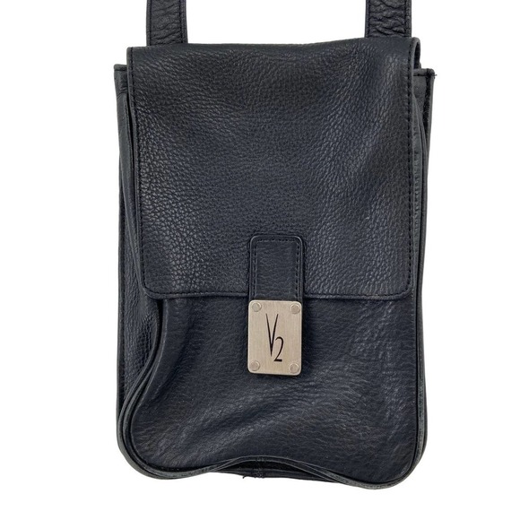 V2 Quo Vadis Pebbled Leather Crossbody Organizer Handbag Made in India Black - Picture 2 of 13